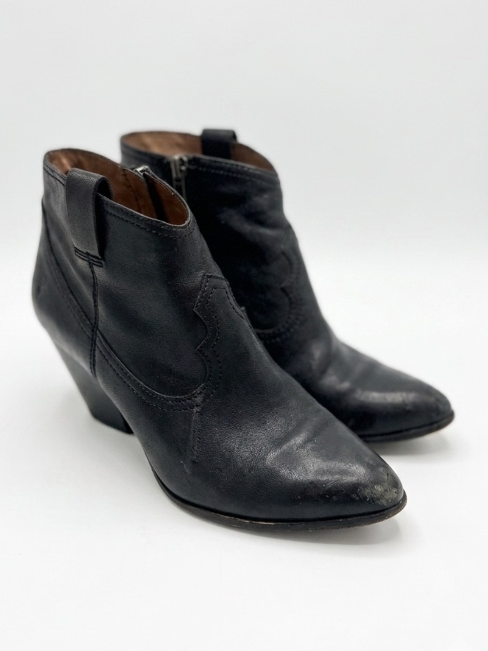 Frye Reina Black Leather Pointed Toe Ankle Boots Size 7